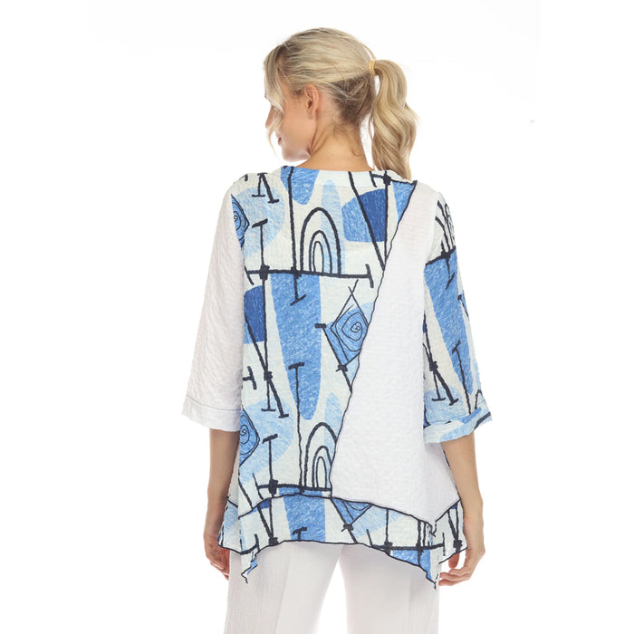 Abstract Colorblock Tunic Top in Blue - 3723
