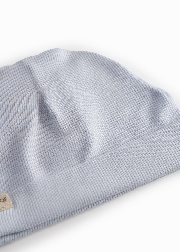 Azure hue for newborn with a border that can be folded up or down