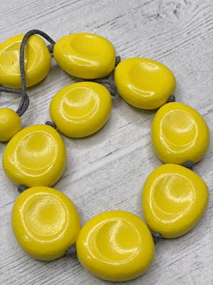 Alisha D Yellow Wood Beaded Statement Necklace Adjustable Cord