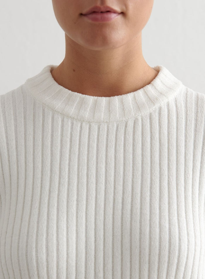 Almond White Rib Knit Sweater