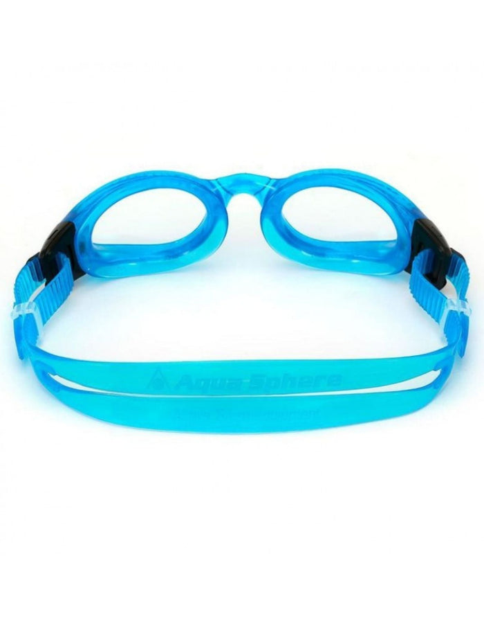 Blue Aquasphere Kaiman goggles with clear lenses for panoramic vision