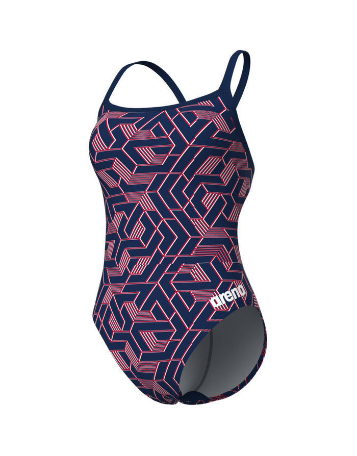 Arena Escape Challenge navy team red geometric swimsuit