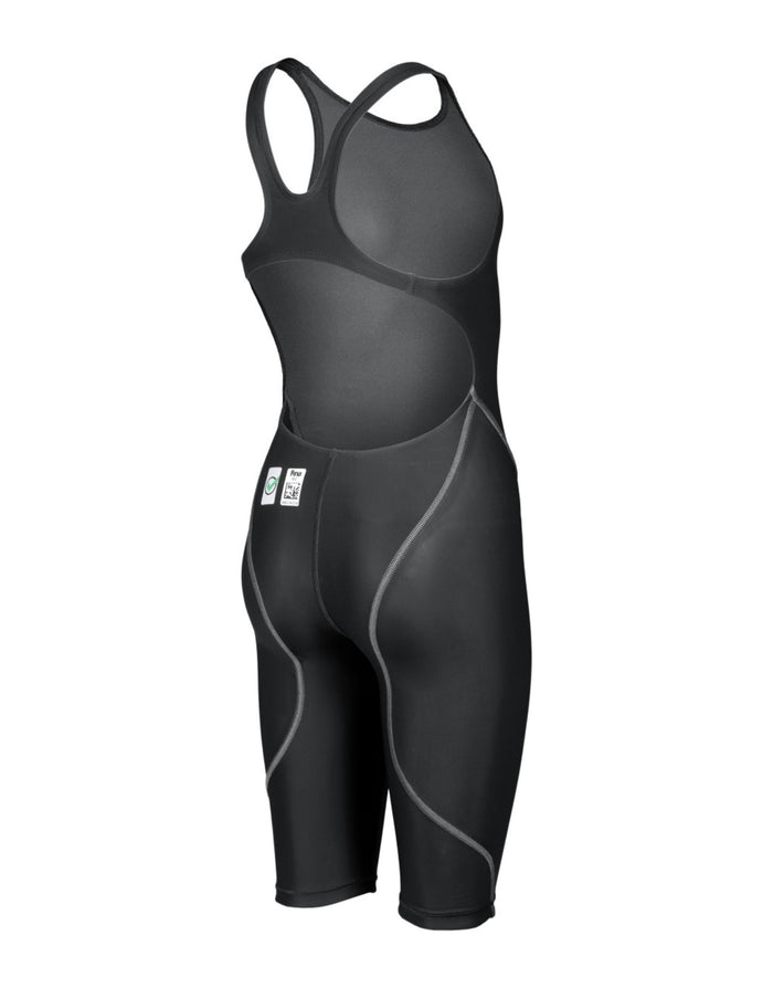 Arena Girls Powerskin black speedo with silver accents and mesh panels