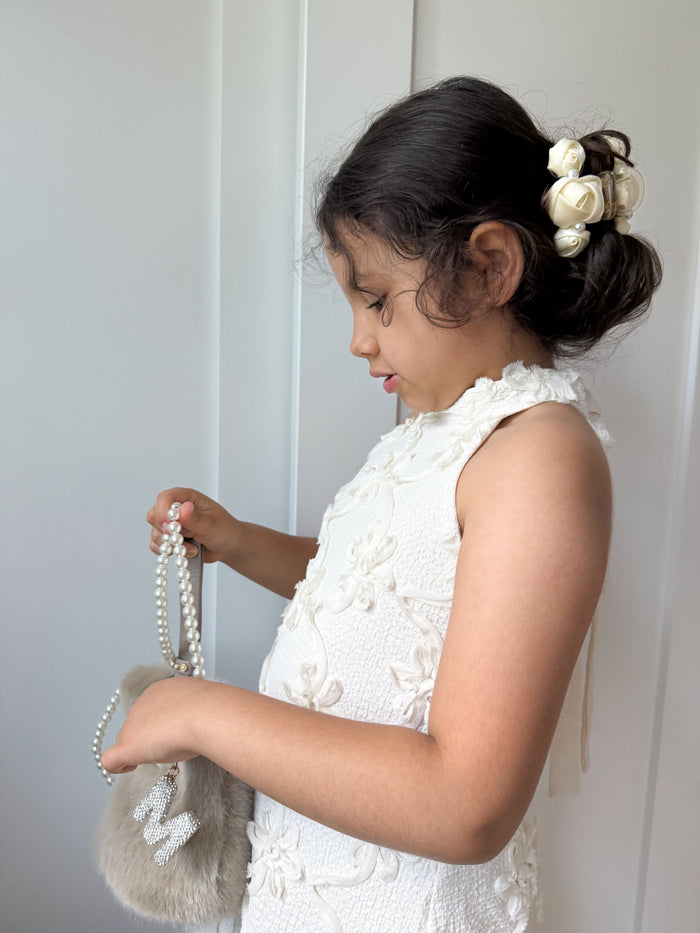 Ava Ivory Flower Faux Fur Dress - Petite Maison Kids