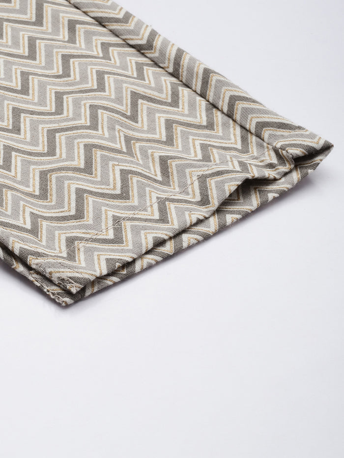 Beige & Grey Zigzag Printed Pencil Pant, Zigzag Printed Pencil Pant, Pencil Pant, Printed Pencil Pant