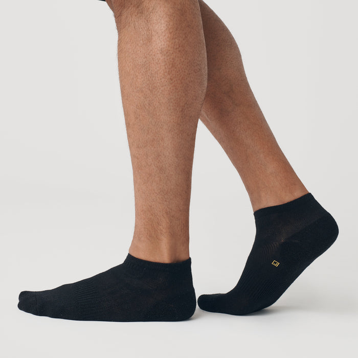 Black Ankle Socks 3-Pack with gold logo on outer side.