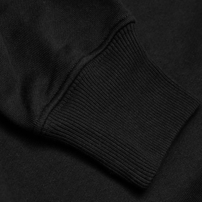 Black Fleece French Terry Pullover Crew Neck rib-knit cuff detail.