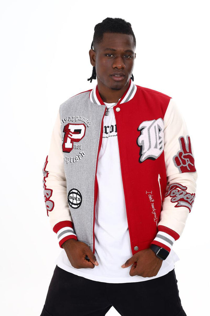 BLACK PHARAOH VARSITY JACKET - BH-002 - BURGUNDY/GREY