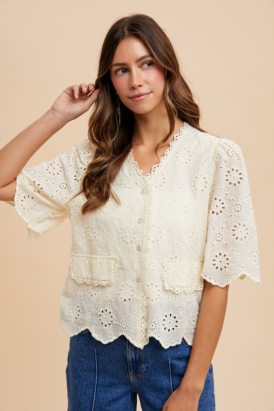 cream eyelet top