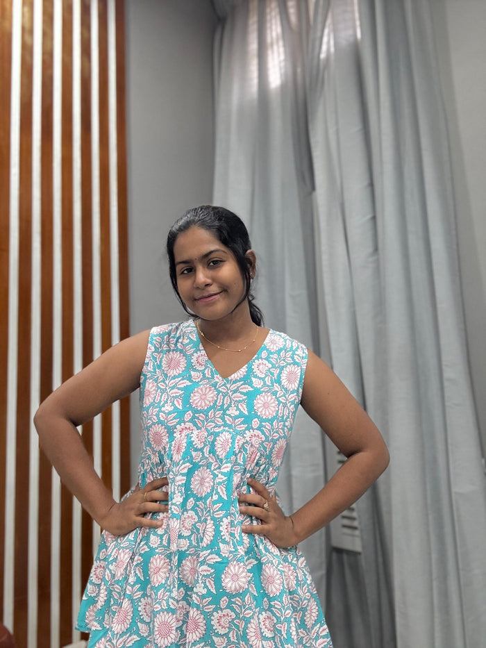 Blue sleeveless Peplum Top