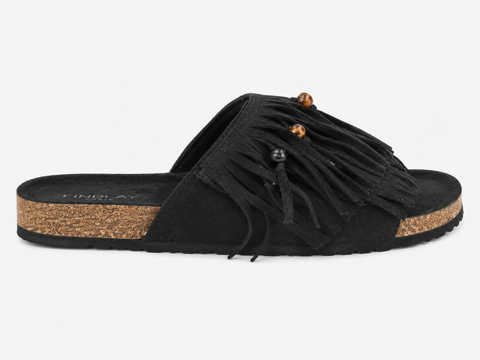 Boho Shimmer Fringe Sandals Black