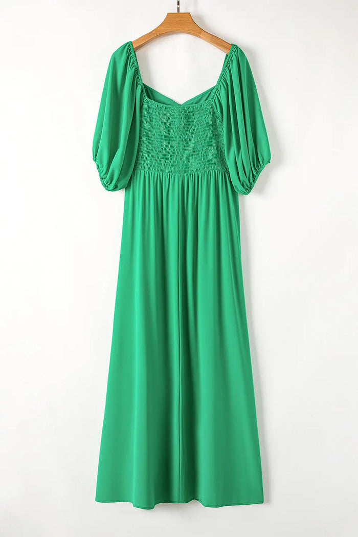 Bright Green Ruched Front Puff Sleeve Plus Size Long Dress - Size/Plus Dresses/Plus Maxi Dresses
