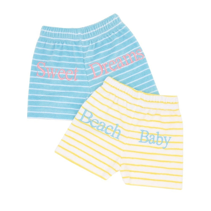 Childrens Striped Towelling Shorts | White & Lemon