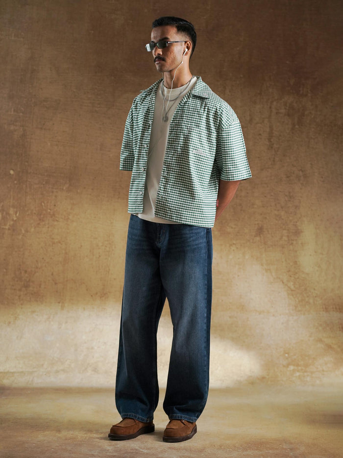 Back view of green check boxy shirt - GROOVY Pakistan
