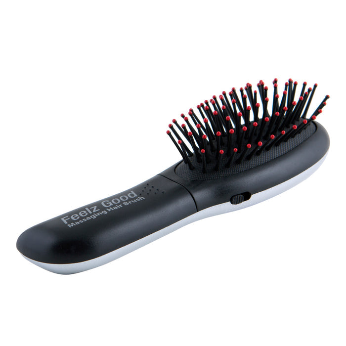 Zadro MB05 705004419734 product photo side view, detangling hair brush with feelz good massager in front of a white background