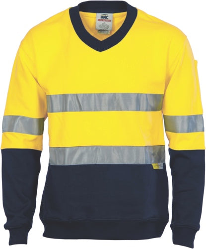 DNC Hi Vis Two Tone Cotton Fleecy Sweat Shirt V-neck With R/Tape 3924