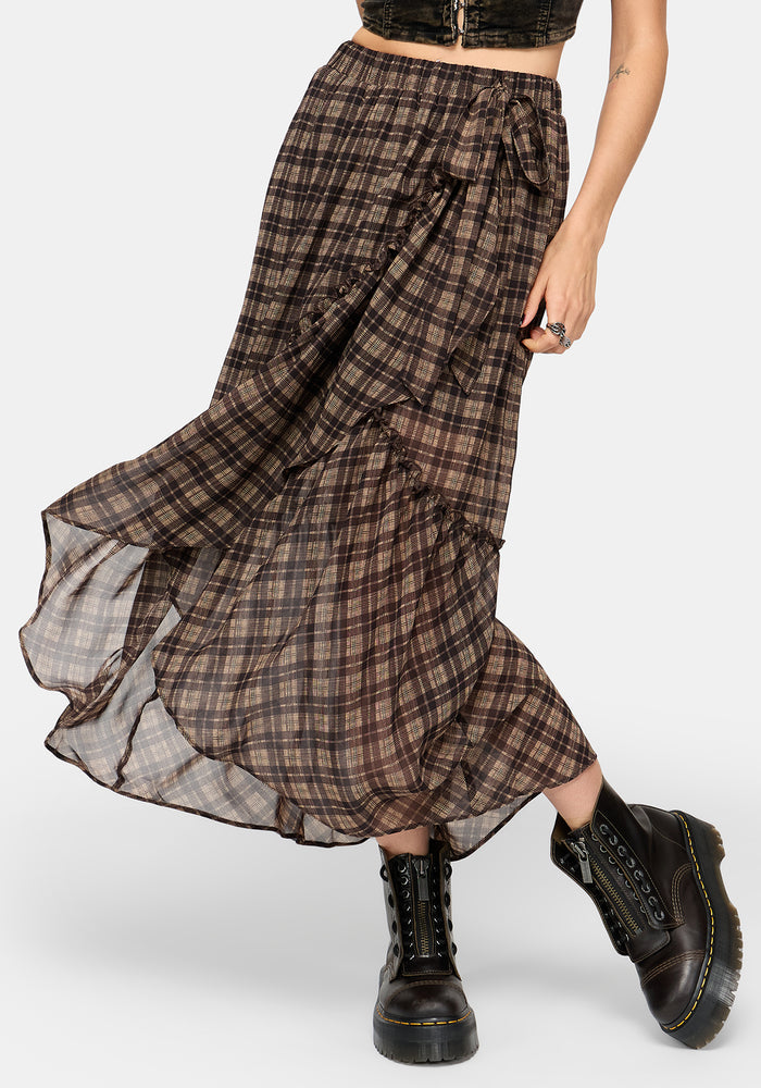 Dorcus Check Chiffon Wrap Midaxi Skirt