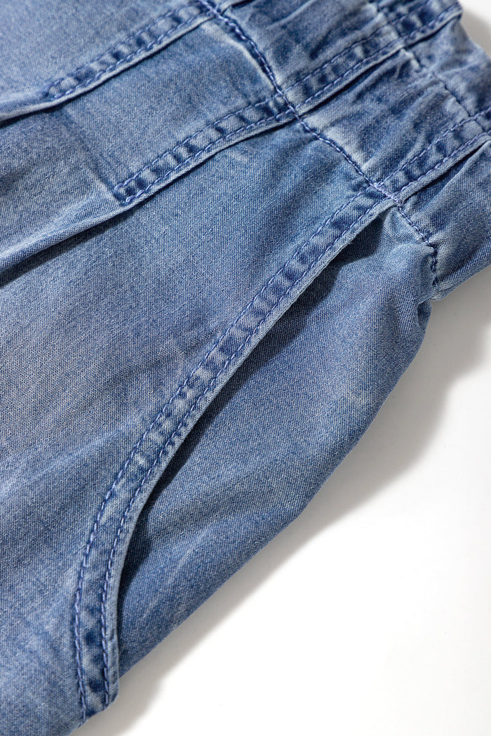 Dusk Blue Raw Hem Lace-up High Waist Plus Size Denim Shorts - Size/Plus Bottoms