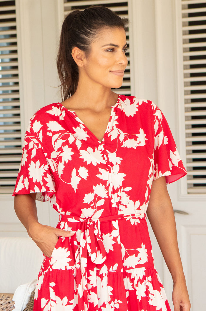 Emily EcoVero™ Dress | Red/Cream - Aspiga
