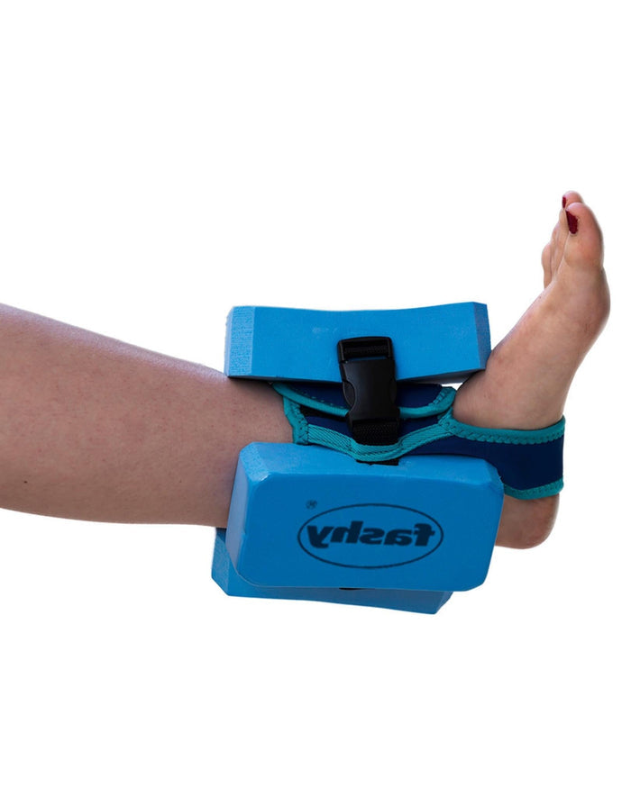 Blue Fashy buoyancy cuffs with foam ankle support and adjustable strap