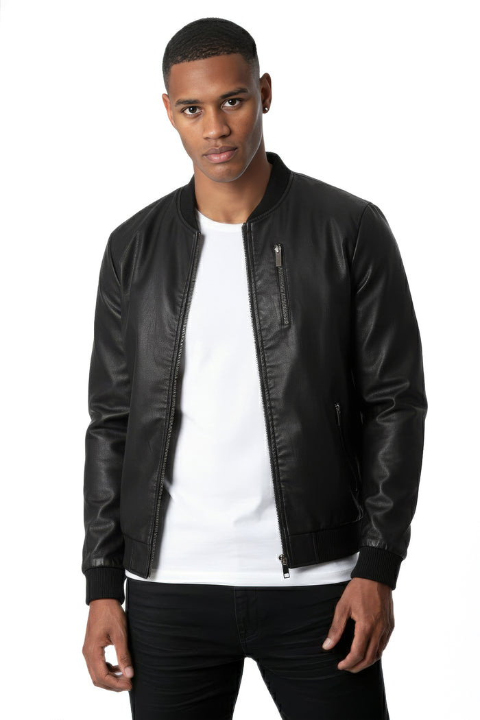 Faux Leather Bomber Jacket