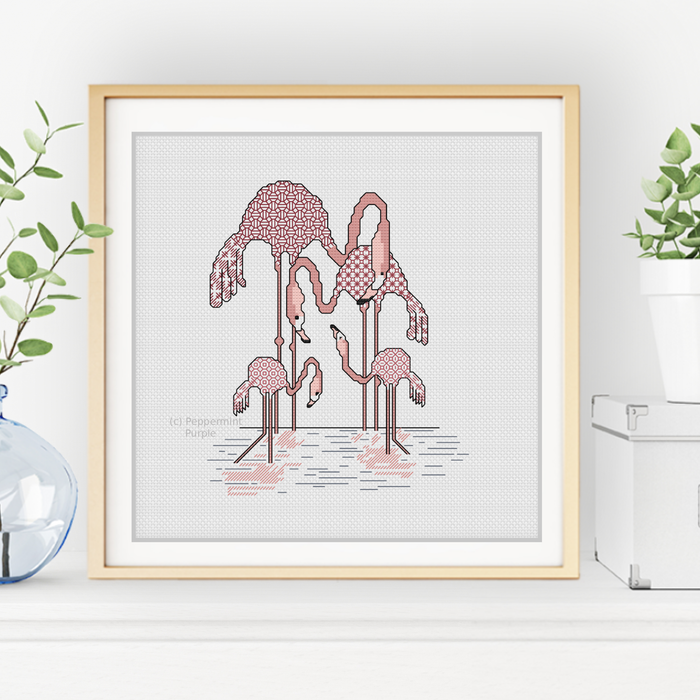 Flamingo Blackwork - Family of 4 Blackwork Pattern by Peppermint Purple