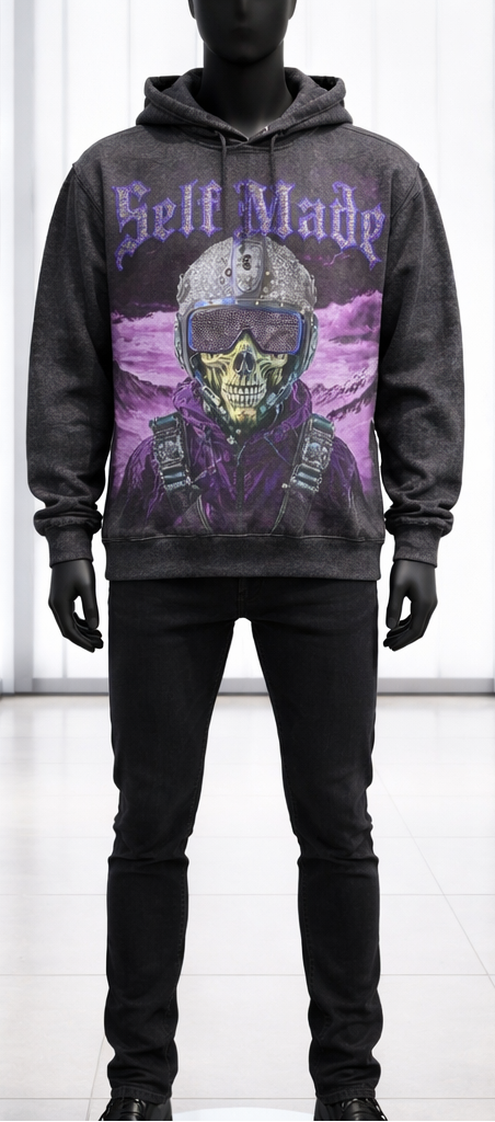 FOCUS "FELF MADE" RHINSTONE CROPPED HOODIE - 80779 - BLACK