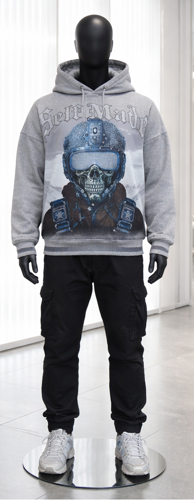 FOCUS "FELF MADE" RHINSTONE CROPPED HOODIE - 80779 - GREY