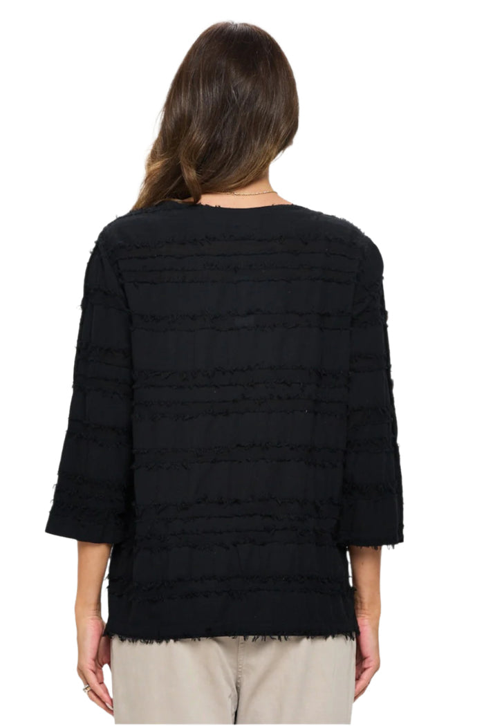 Focus Fringe-Trim Voile Top in Black - FR102-BLK
