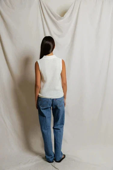 Fran Pointelle Collared Tank-Tops/Blouses-Uniquities