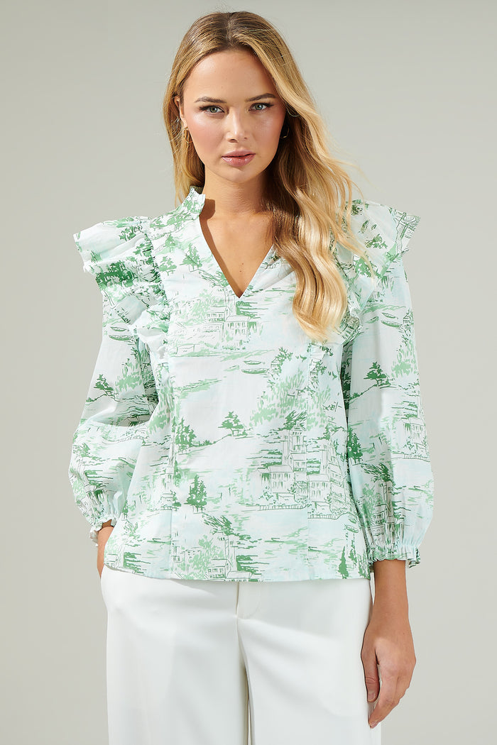 Francine Toile Grayson Ruffle Split Neck Top
