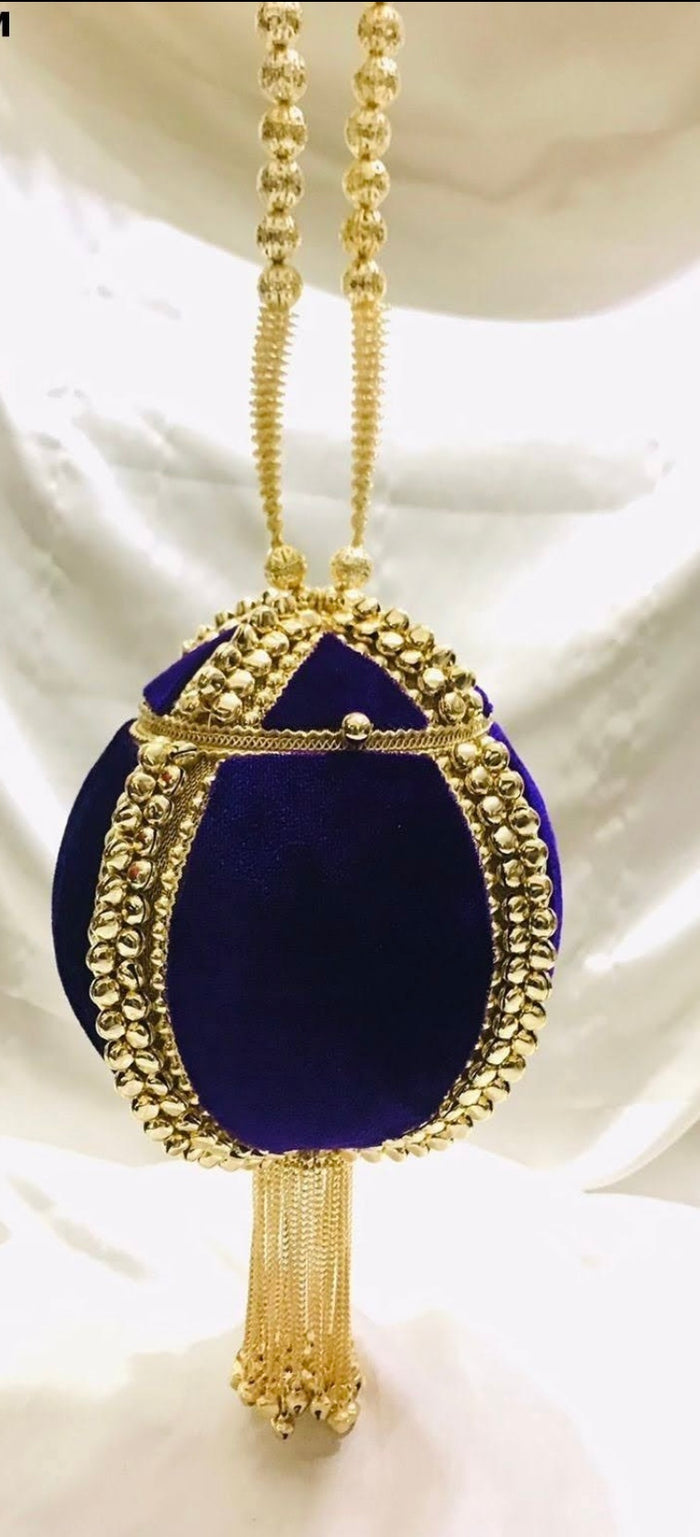 Gold and Purple Potli Shaped metal beaded clutch