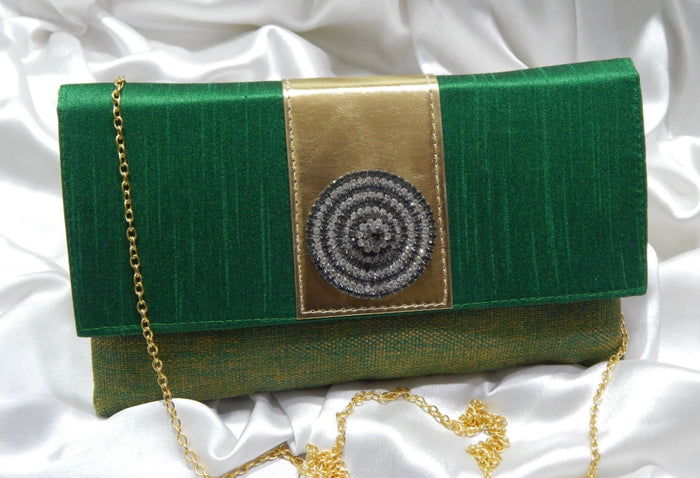 Green and Gold Sling Clutch Bag