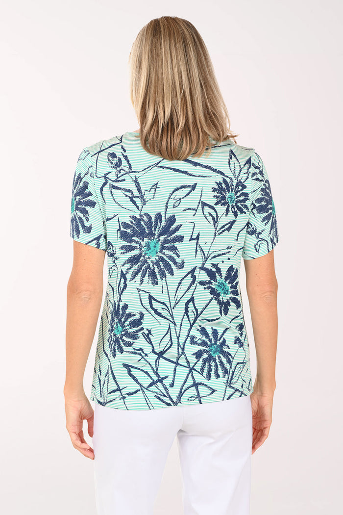 Green Striped Daisy Tee