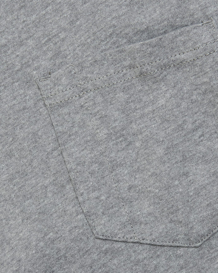 Heather Gray Tall Heavyweight Pocket Crew's pocket detail and knit texture.