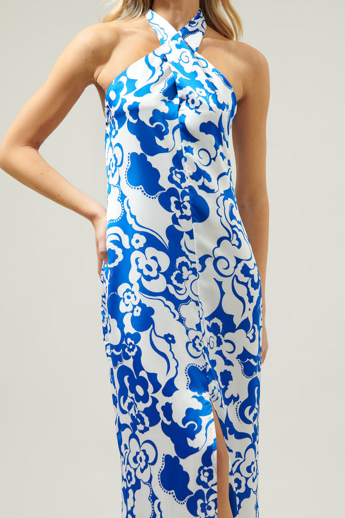 Helsinki Floral Tilda Satin Halter Maxi Dress