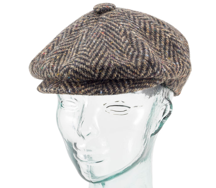 Small / Brown Herringbone Fitted Newsboy