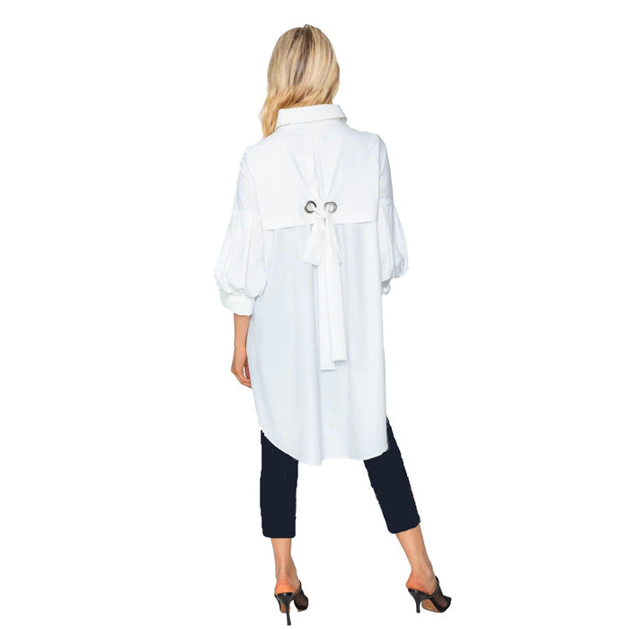 High-Low Zip Front Tunic Jacket in White - 5672J-WT