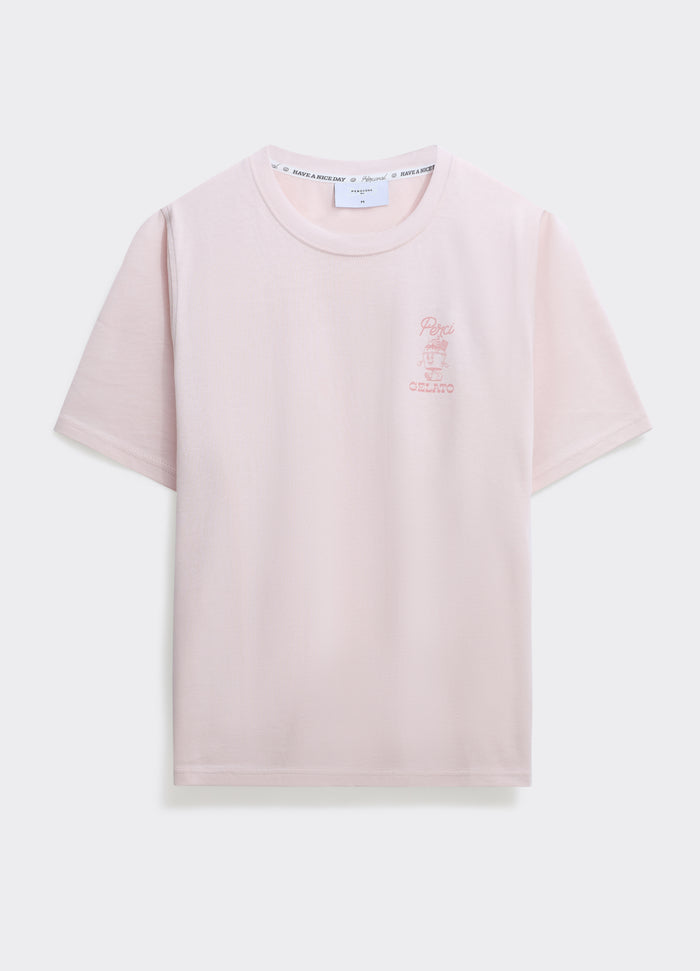 The pink Percival Ice Cream T-Shirt, a soft jersey crew neck with a small Perci Gelato chest graphic, shown flat.