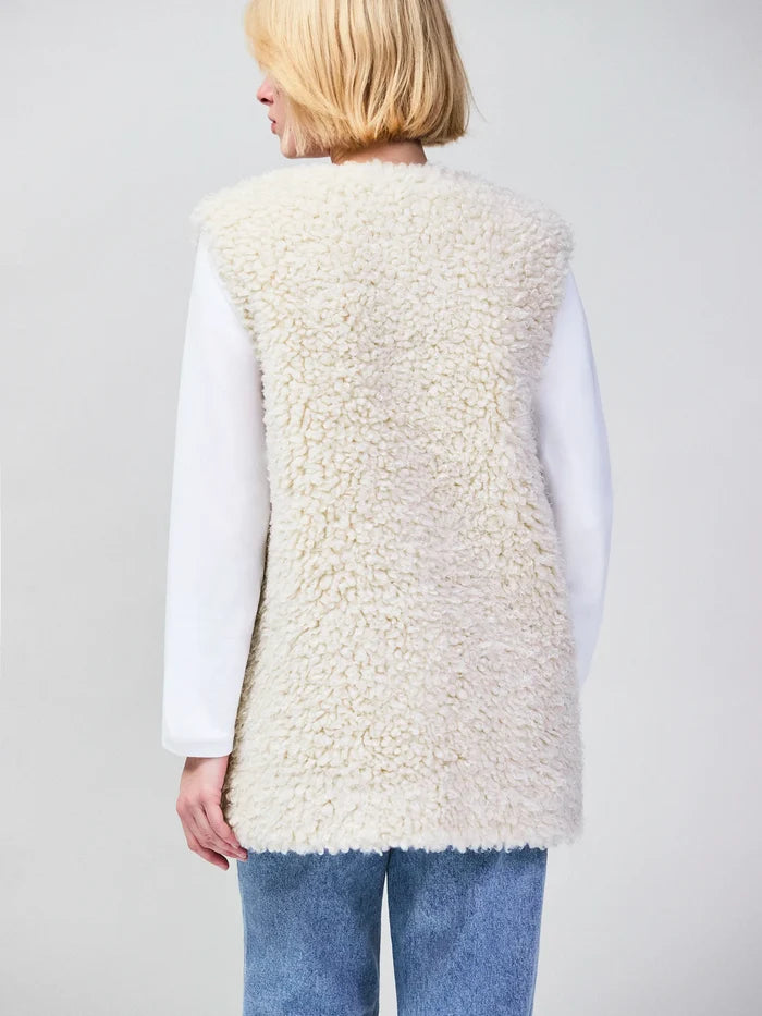 Ivory Faux Shearling Longline Gilet