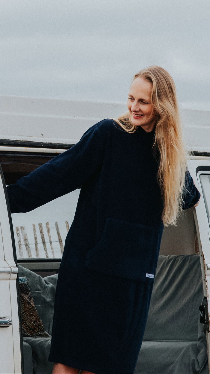 Jamie Towelling Hooded Robe | Navy