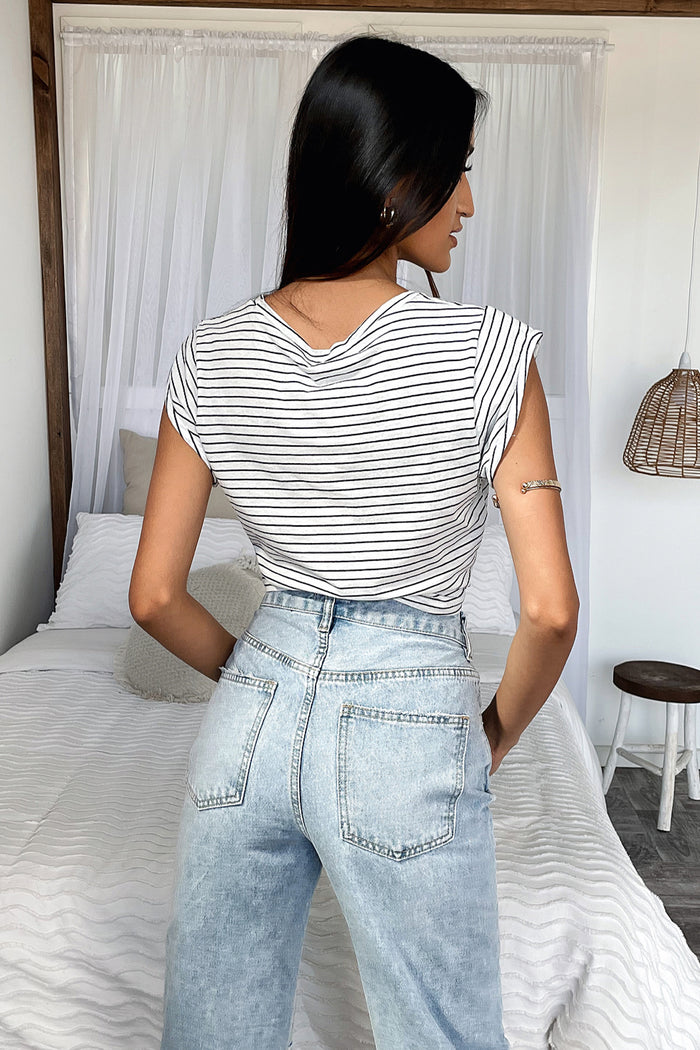 Jane Cropped Tee - White Stripe