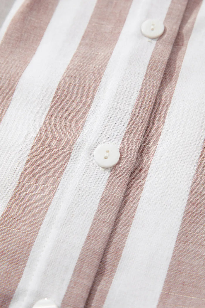 Khaki Stripe Casual Button Down Sleeveless Shirt - Tops/Blouses & Shirts