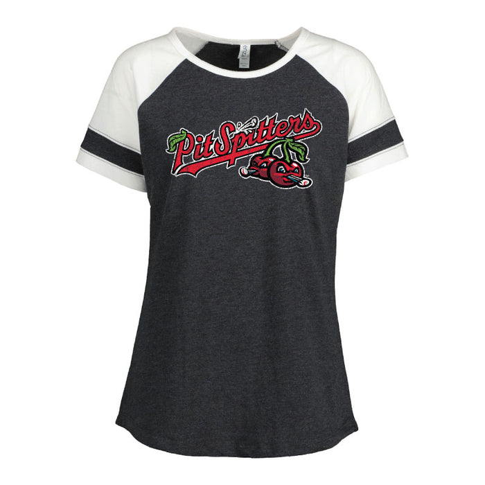Ladies Distressed Primary Logo Colorblock Jersey Tee
