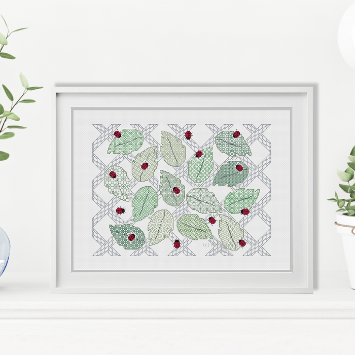 Ladybugs & Leaves Blackwork Blackwork Pattern by Peppermint Purple