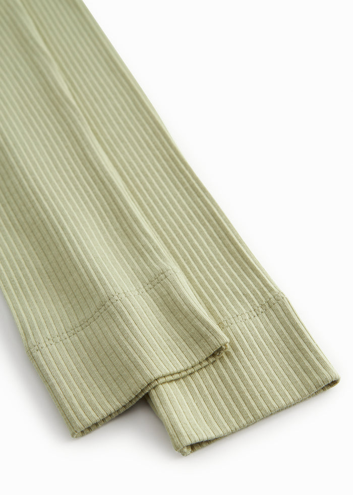 Green ribbed modal leggings for children