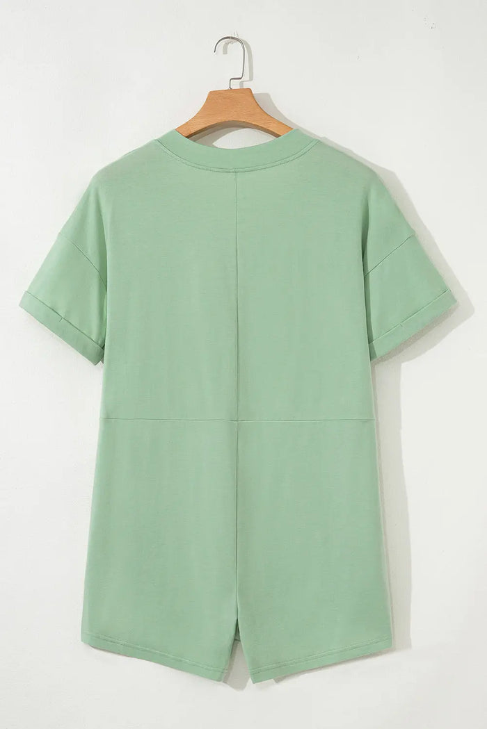 Loose Half Sleeve V-Neck Knit Romper - Bottoms/Jumpsuits & Rompers