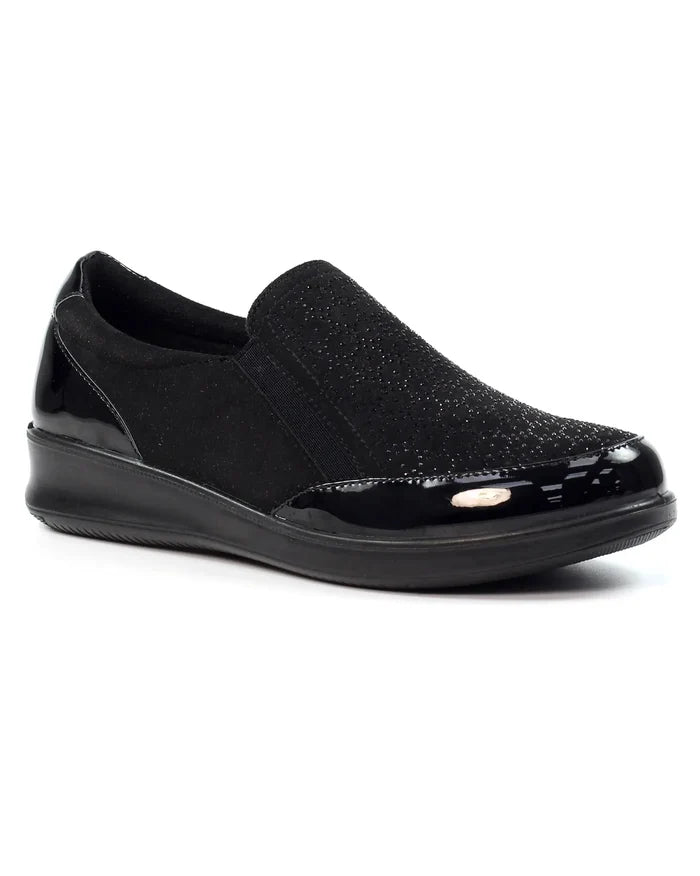 Lunar Hattie Slip On Patent Detail Shoe - Black