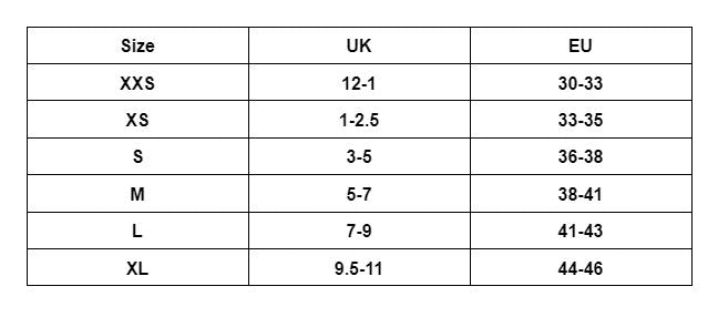 Maru Training Fins purple blue size chart UK EU