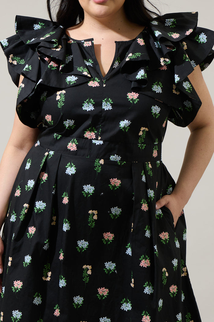 Mayrel Floral Santana Tie Back Midi Dress Curve